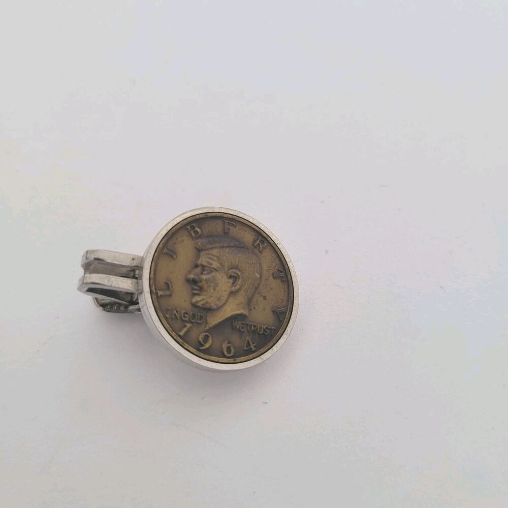 Mini Replica 1964 Kennedy Half Dollar Button Tie Pin Clasp Gold Silver Tone